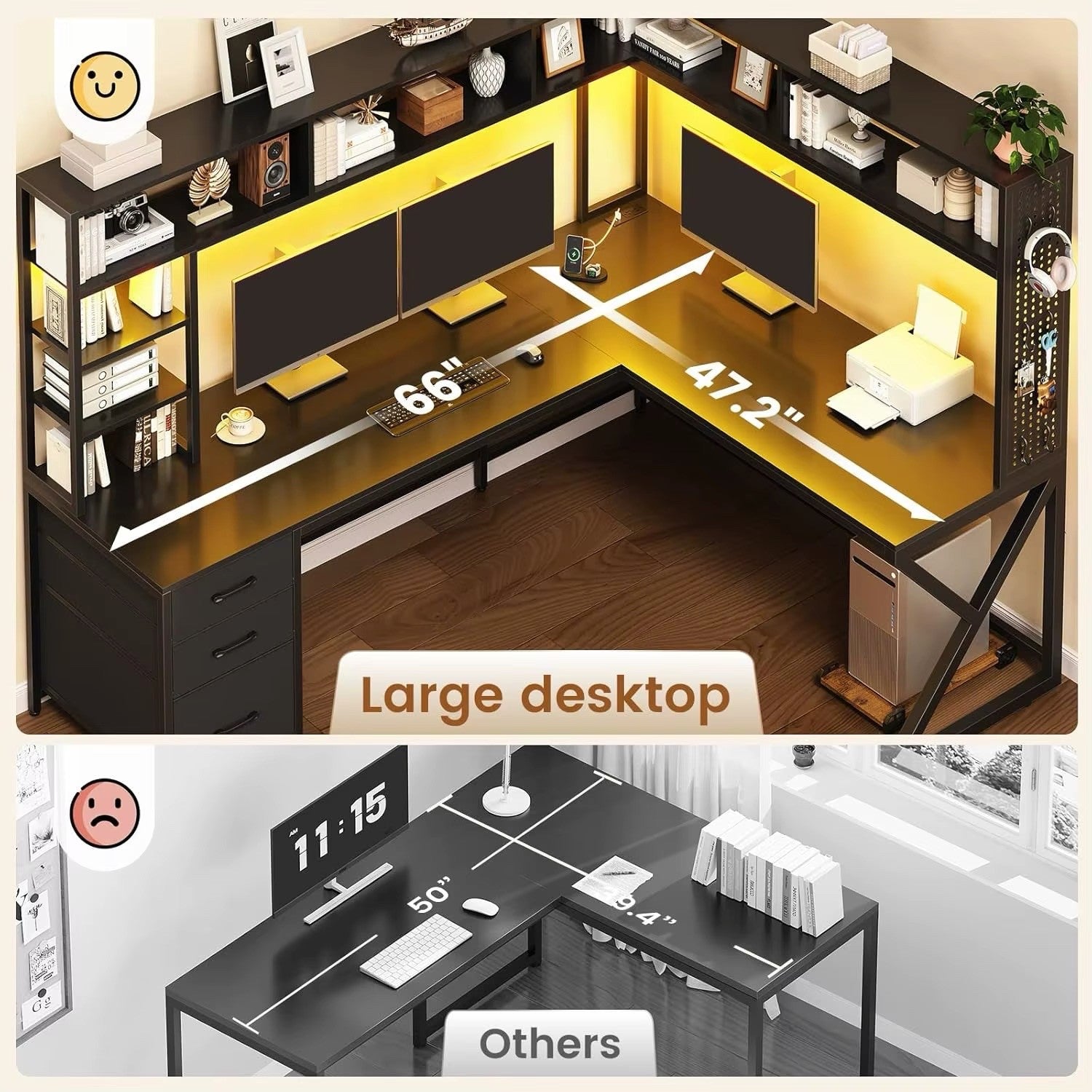 L Shaped Gaming Desk with Storage Shelves and Hutch, Convertible 94.5" 