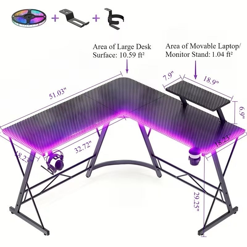 Mr IRONSTONE 51 Inch L-Shaped Gaming Desk with Display Stand-like Top