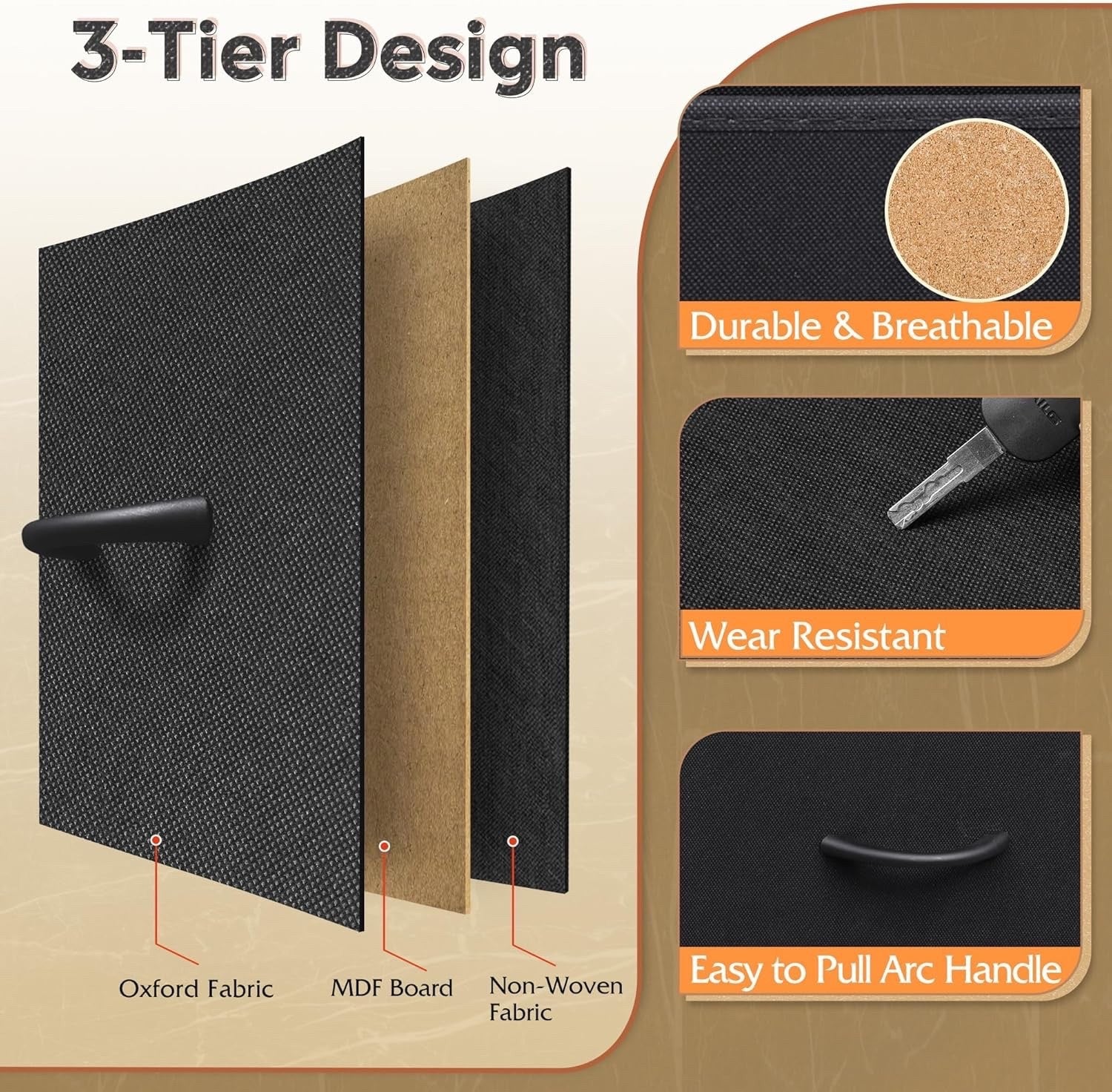 Fabric Storage Dresser With 9 Drawers, Steel Frame And Wooden Top For Bedroom