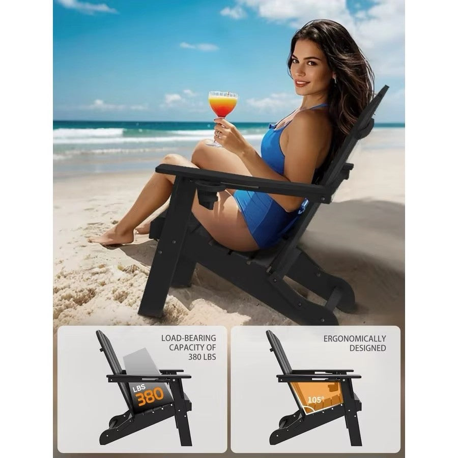 Folding Adirondack Chair, with 2 Cup Holders, Weather Resistant HDPE