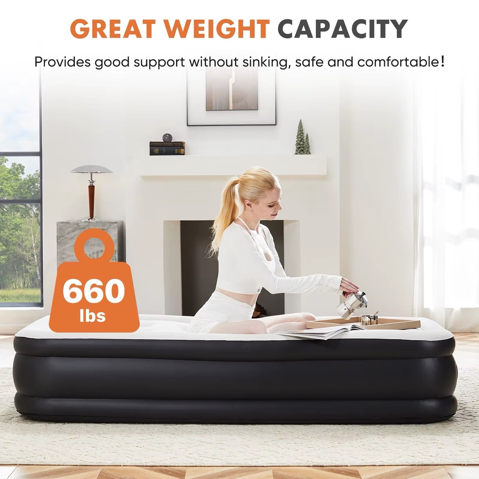 Queen Twin Size Air Mattress Blow Up Double Height Non-Slip Bottom 80"x60"x16"