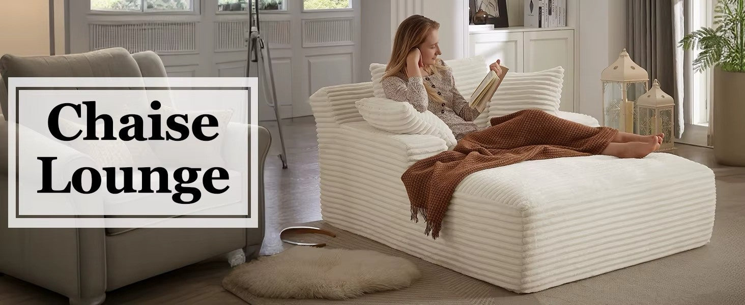 Oversized Chaise Lounge Chair with 3 Comfy Pillows for Living Room Bedroom