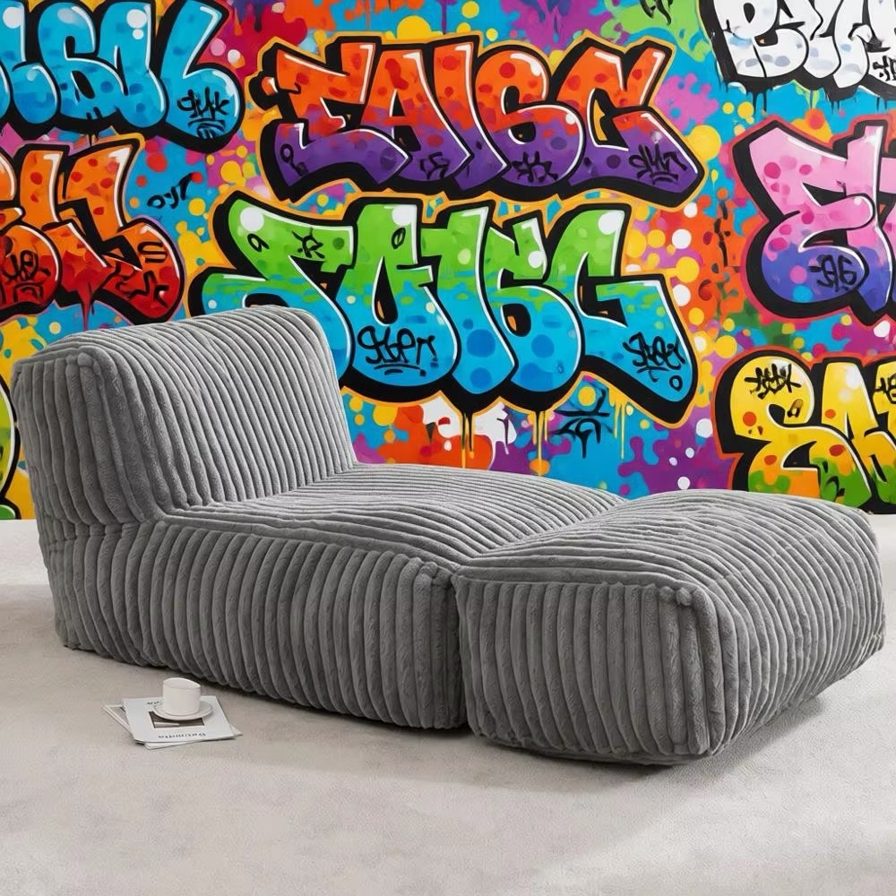 Comfortable Grey Striped Memory Foam Lounge Chair for Living Room and Bedroom