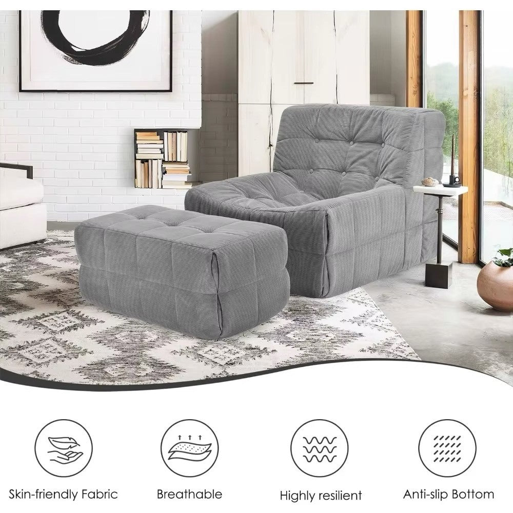 High-Density Memory Foam Lounge Chair for Adults with Ottoman