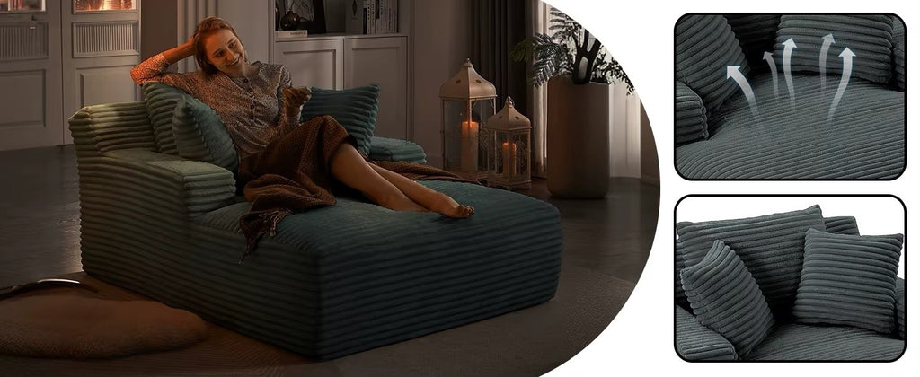 Oversized Chaise Lounge Chair with 3 Comfy Pillows for Living Room Bedroom