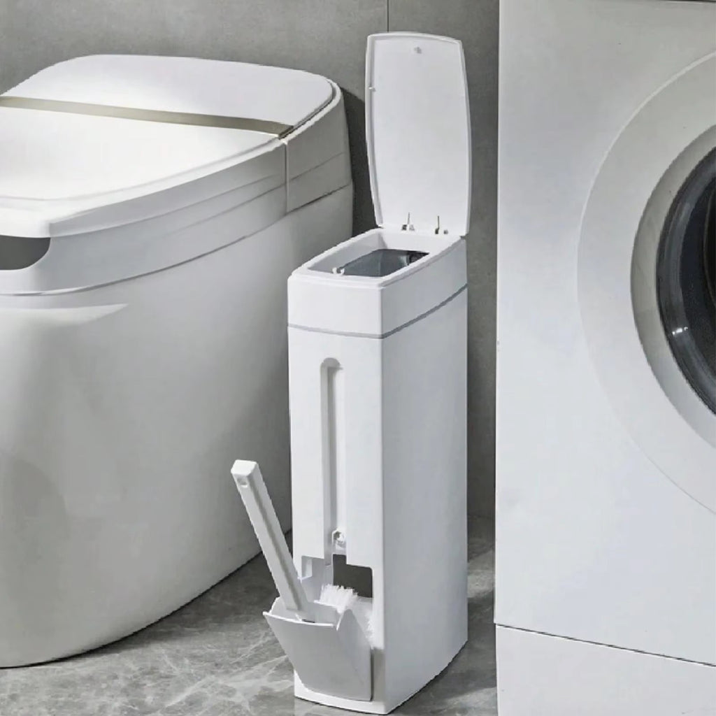 Bathroom Trash Can and Toilet Brush Combo, Space Saver for Bathroom