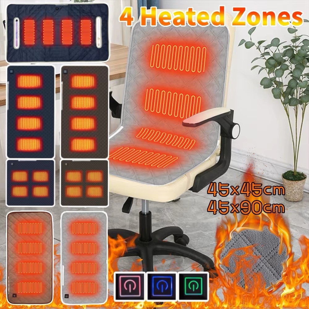 4 Zones Heated Seat Cushion Mat USB Electric Heating Pad for Outdoor Camping