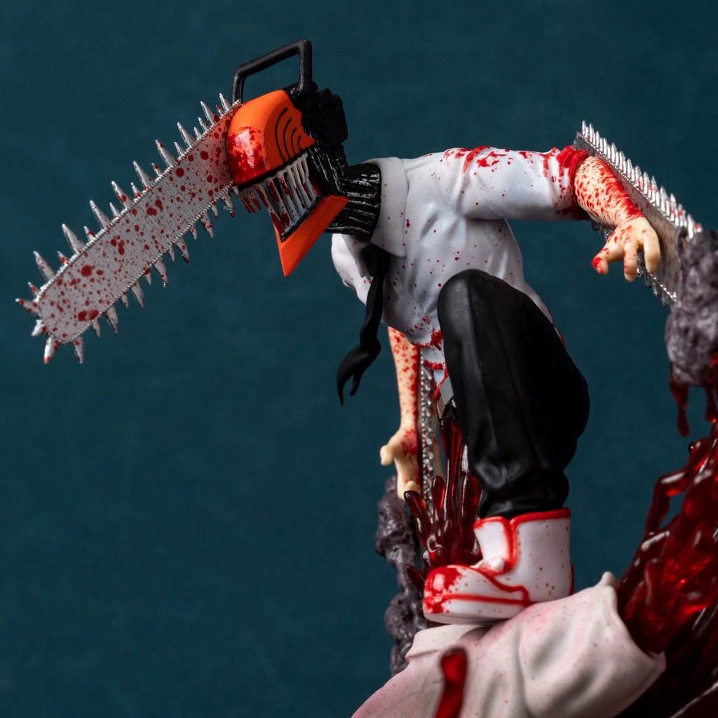 Large 29cm Chainsaw Man Denji Pochita Battle Scene Anime Figure Model Statue