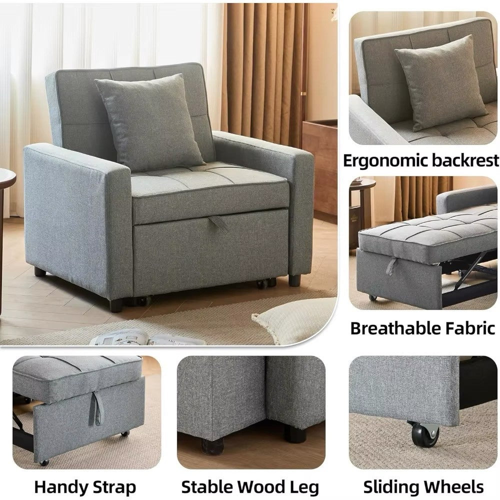 Convertible Sofa Chair with Pull-Out Sleeper and Reclining Backrest 3-in-1 Futon