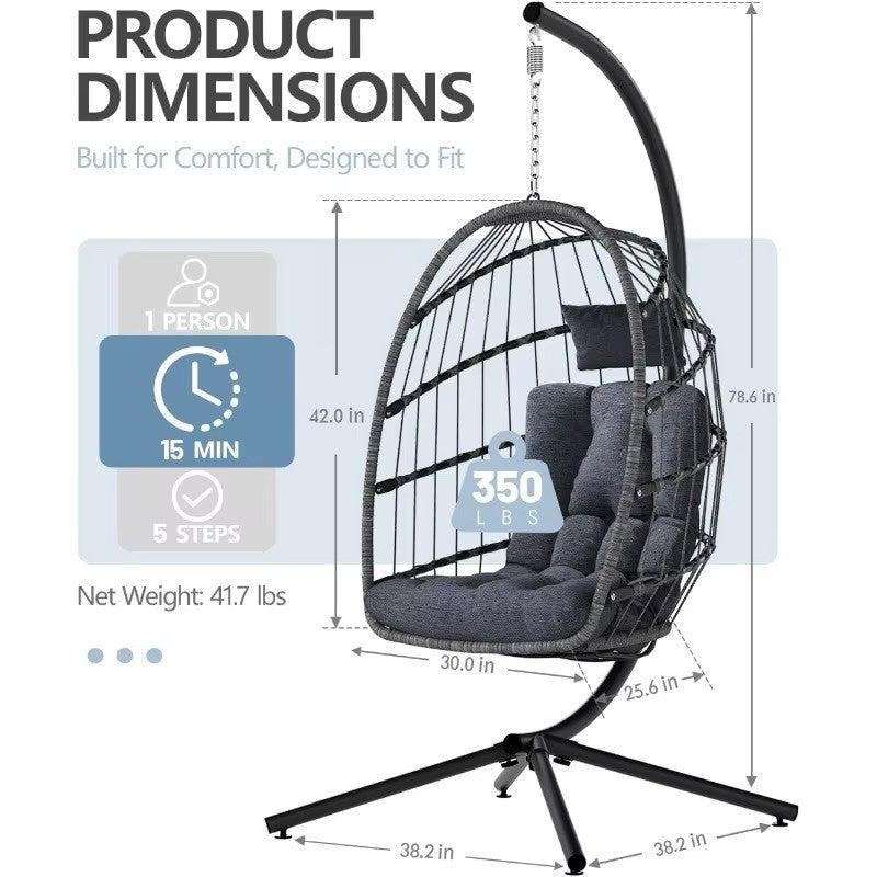 Outdoor Egg Chair with Stand, Indoor Wicker Hanging Egg Swing Chair with Cushion