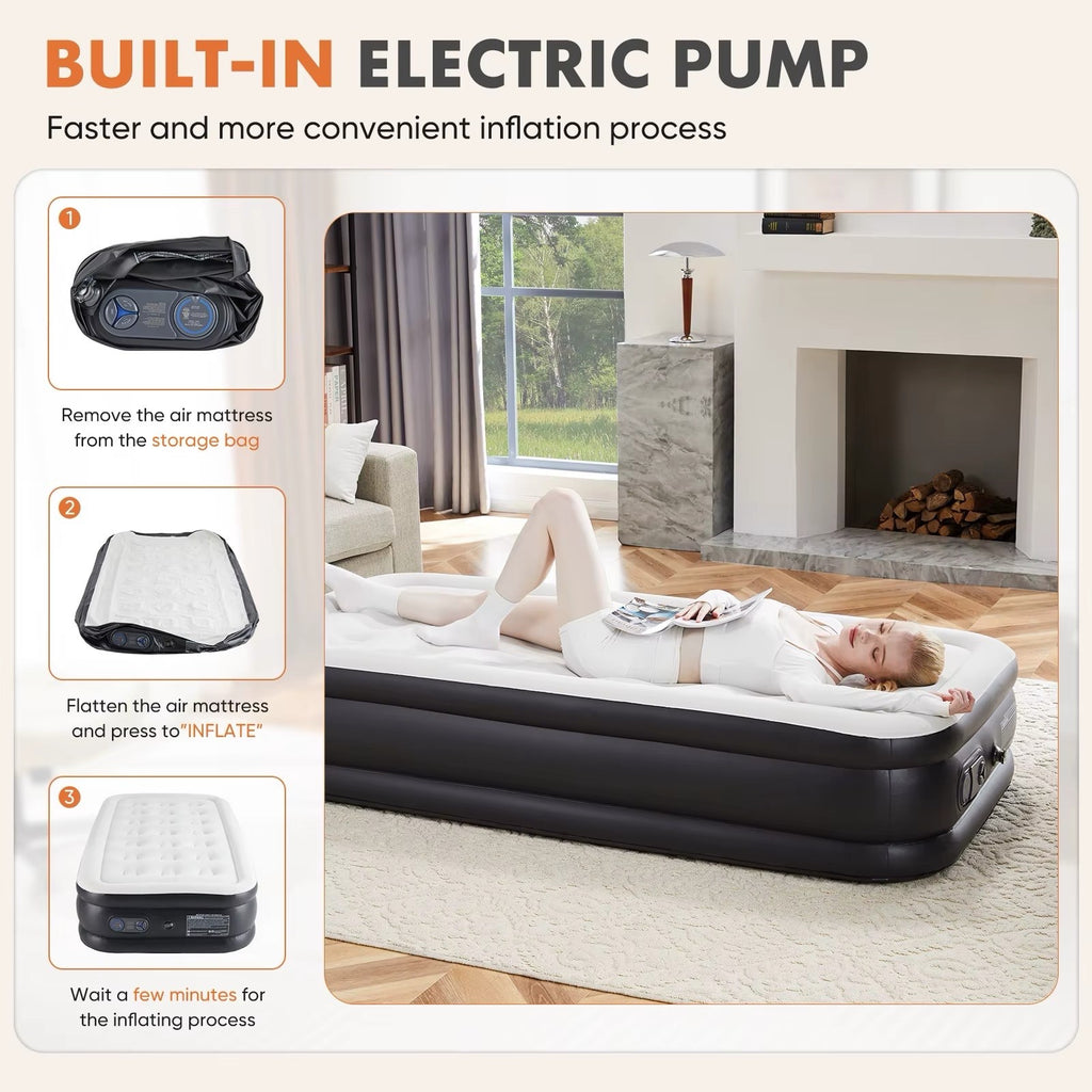 Queen Twin Size Air Mattress Blow Up Double Height Non-Slip Bottom 80"x60"x16"