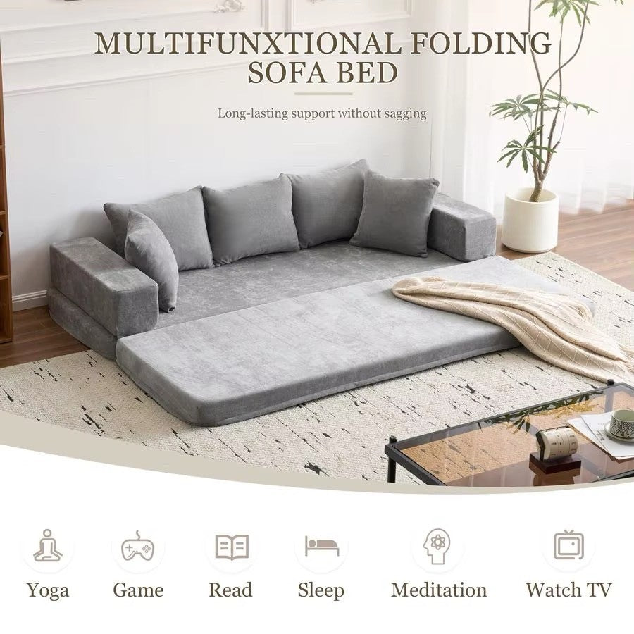 Convertible Folding Sofa Bed Queen, Sleeper Sofa Couch with Armrest and Pillows