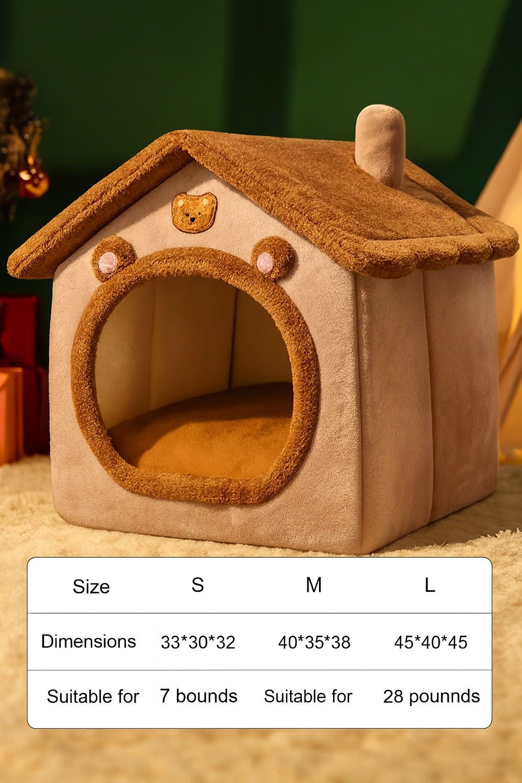 House Style Pet Bed for Small Dogs & Cats - Removable Machine Washable pet House