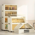 Large Capacity Modern Folding/Stackable Shelving Units with Magnetic Double Door & Wheels