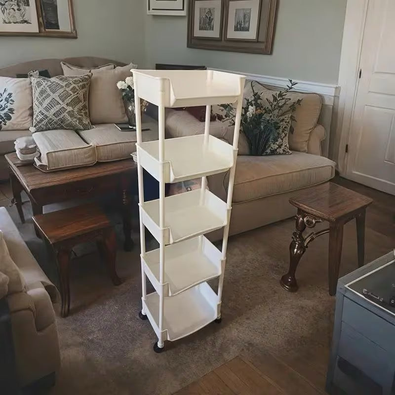 5-Tier Plastic Storage Rack, Multifunctional Organizer with 5 Layers & Hooks