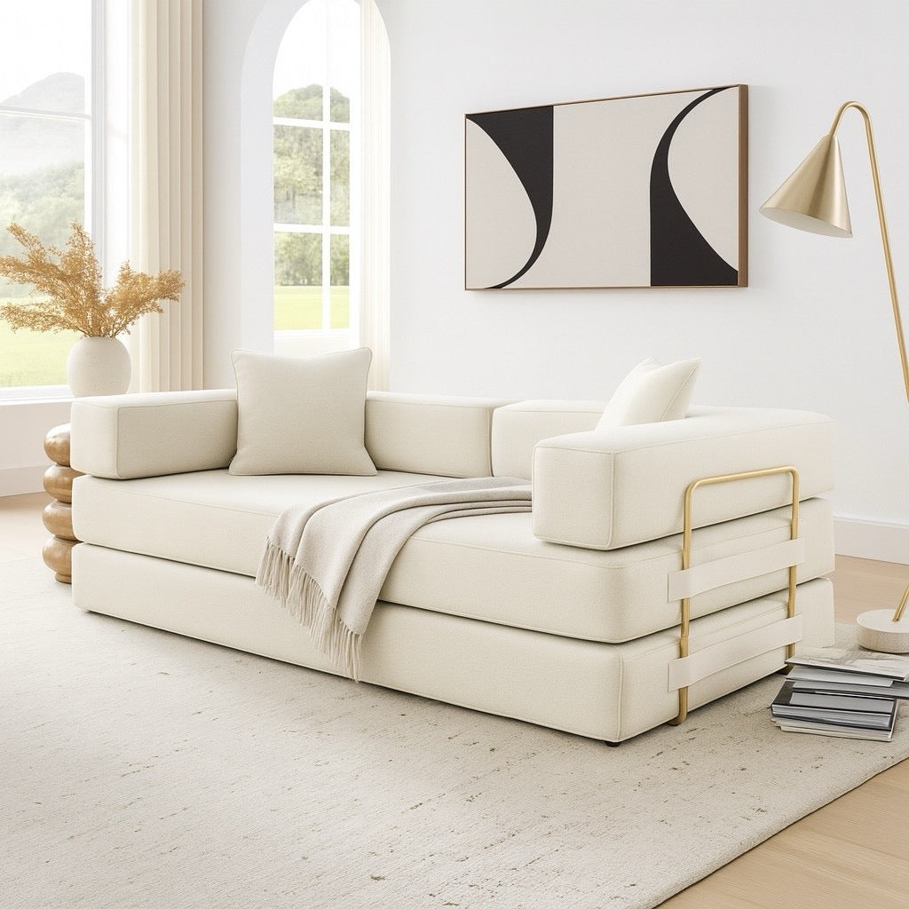3-Seat Fold-Out Sofa Bed. Removable Back and Armrests With Extra Pillows