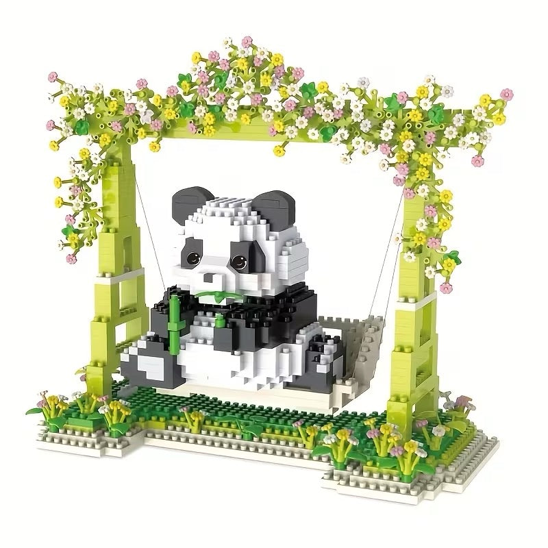 1008pcs Cute Panda Swing Building Block Set