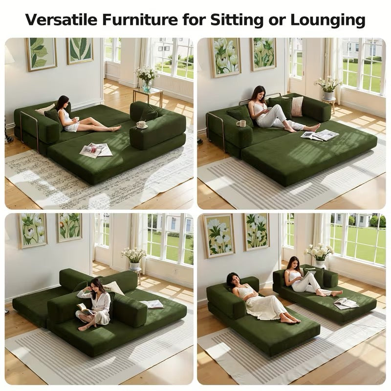 4-in-1 Foldable Sofa Bed, Memory Foam Couch with Pillow Back