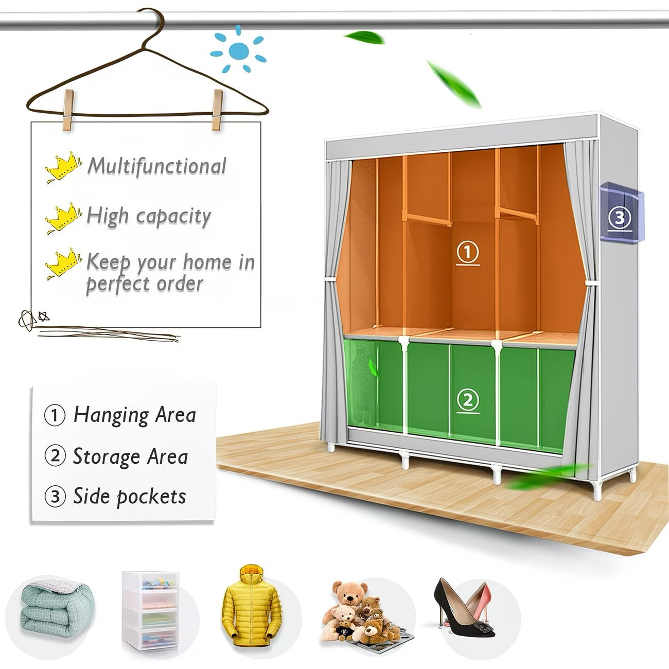 Portable Freestanding Wardrobe Closet Organizer