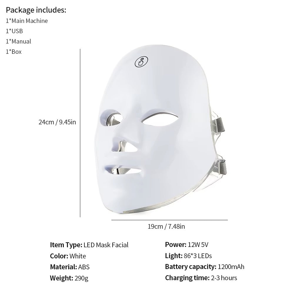 7 Colors Led Light Therapy Facial/Neck Mask for Skin Tightening and Anti-Aging