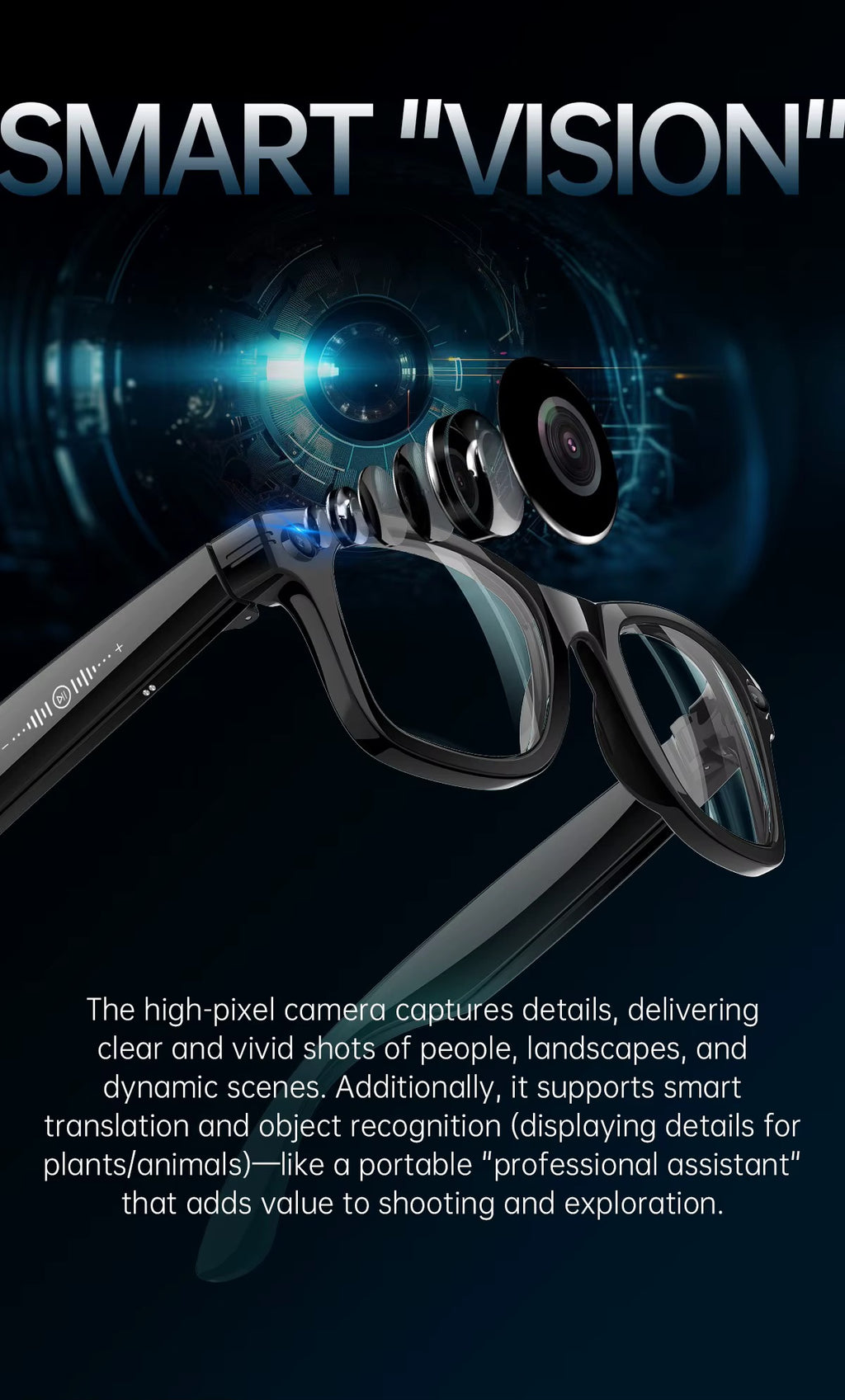4K Smart AI Glasses 8MP Camera Recording Videos, Photos, Translation, Assistant