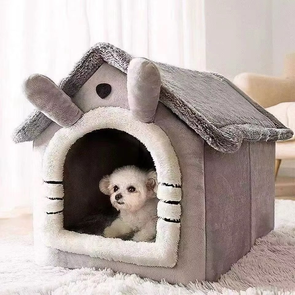 House Style Pet Bed for Small Dogs & Cats - Removable Machine Washable pet House