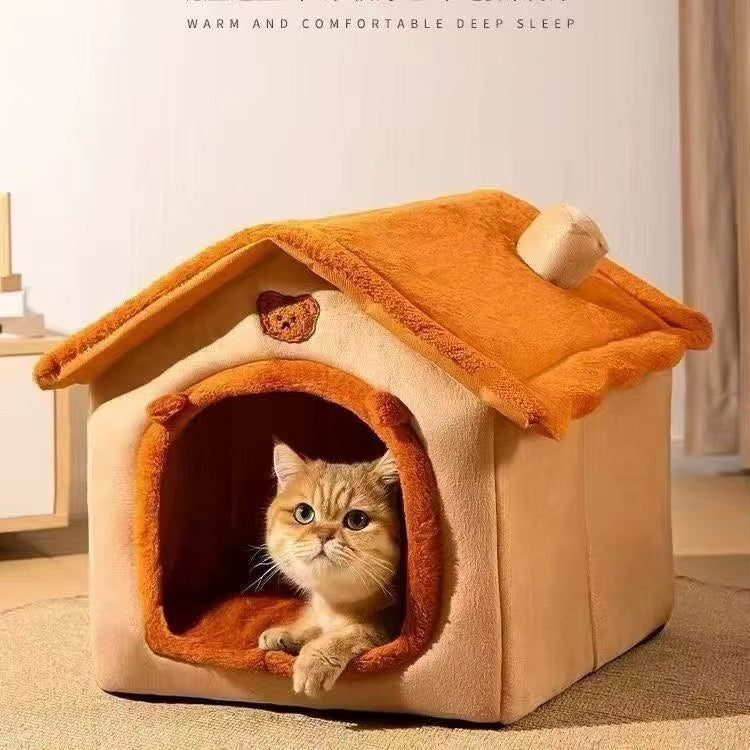 House Style Pet Bed for Small Dogs & Cats - Removable Machine Washable pet House
