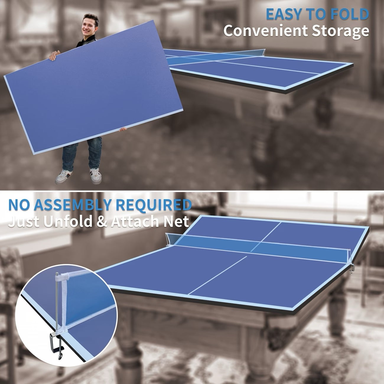 8ft Foldable Ping Pong Tabletop, Lightweight and Portable with Net and Posts