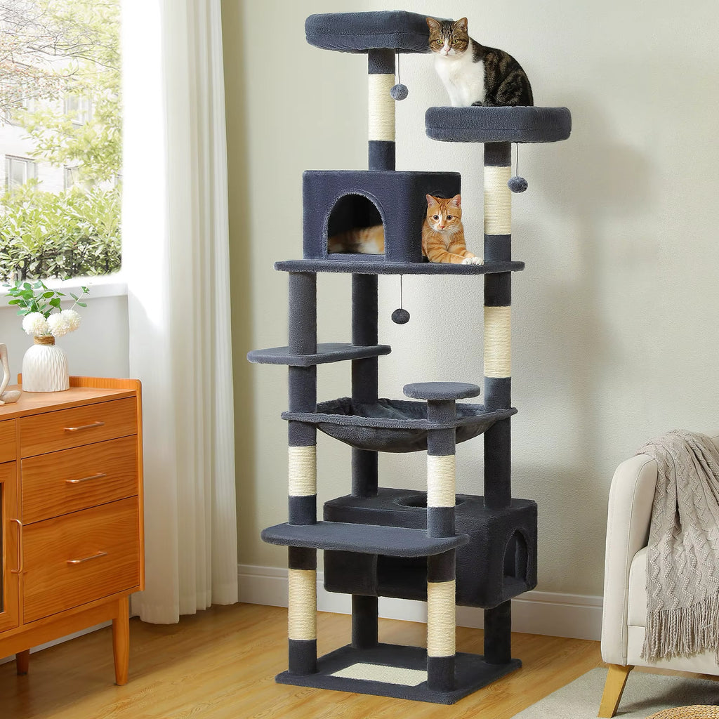 134 cm Luxury Cat Tree and Tower With Sisal-Covered Scratching Posts + Fur Balls