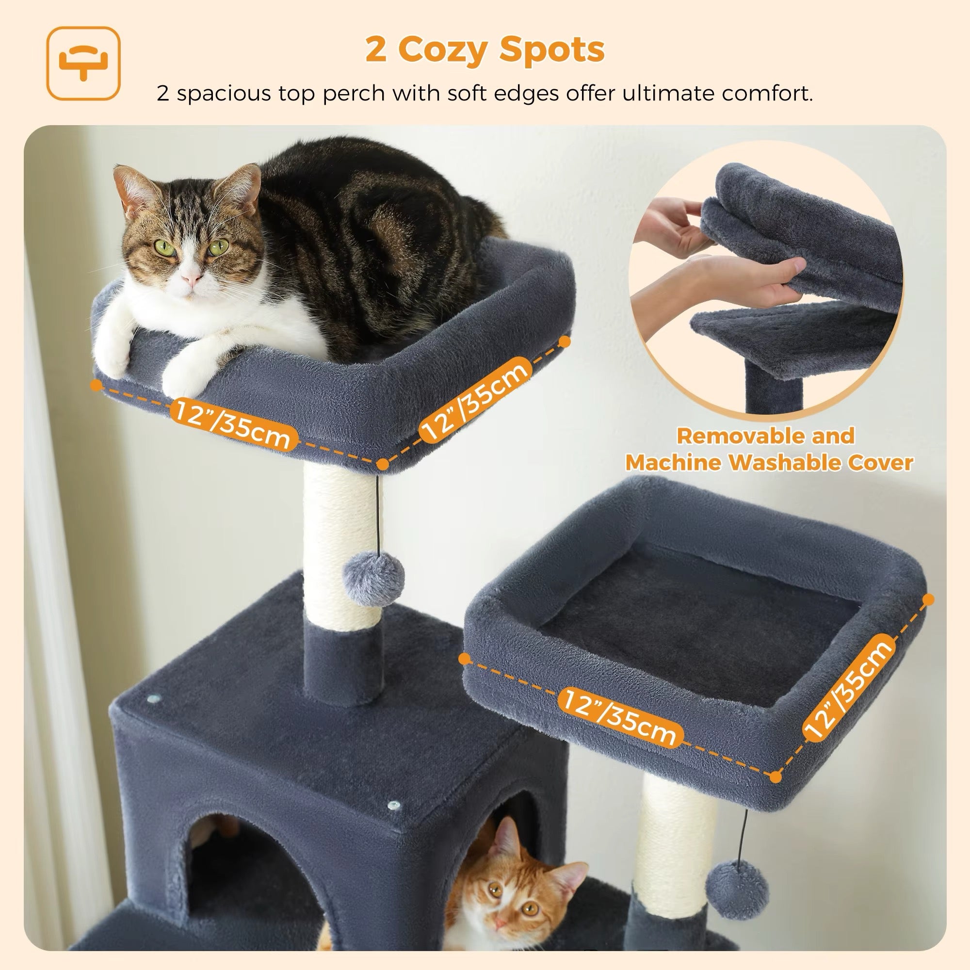 134 cm Luxury Cat Tree and Tower With Sisal-Covered Scratching Posts + Fur Balls