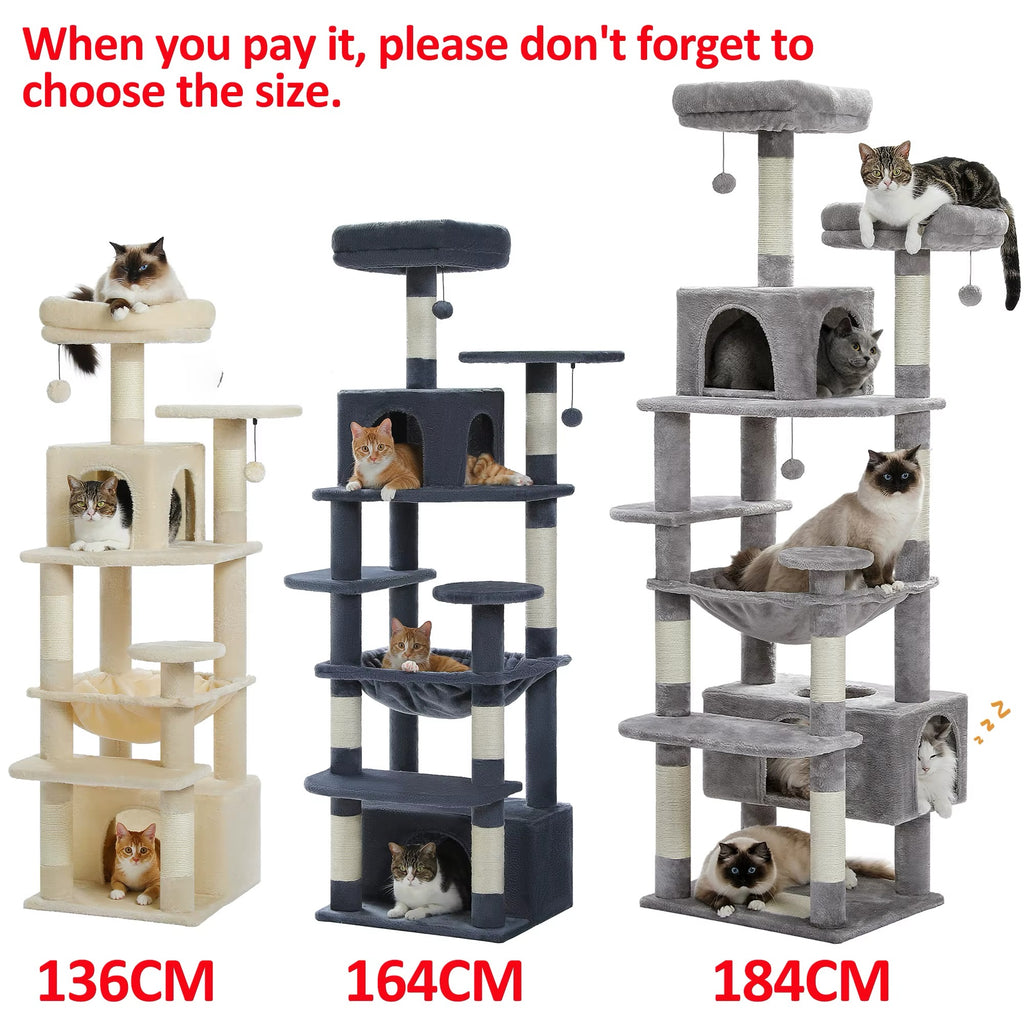 134 cm Luxury Cat Tree and Tower With Sisal-Covered Scratching Posts + Fur Balls
