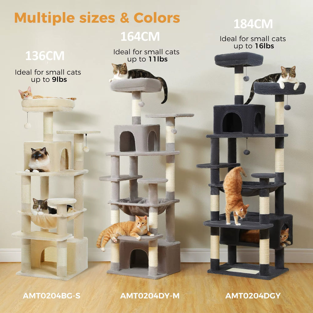 134 cm Luxury Cat Tree and Tower With Sisal-Covered Scratching Posts + Fur Balls