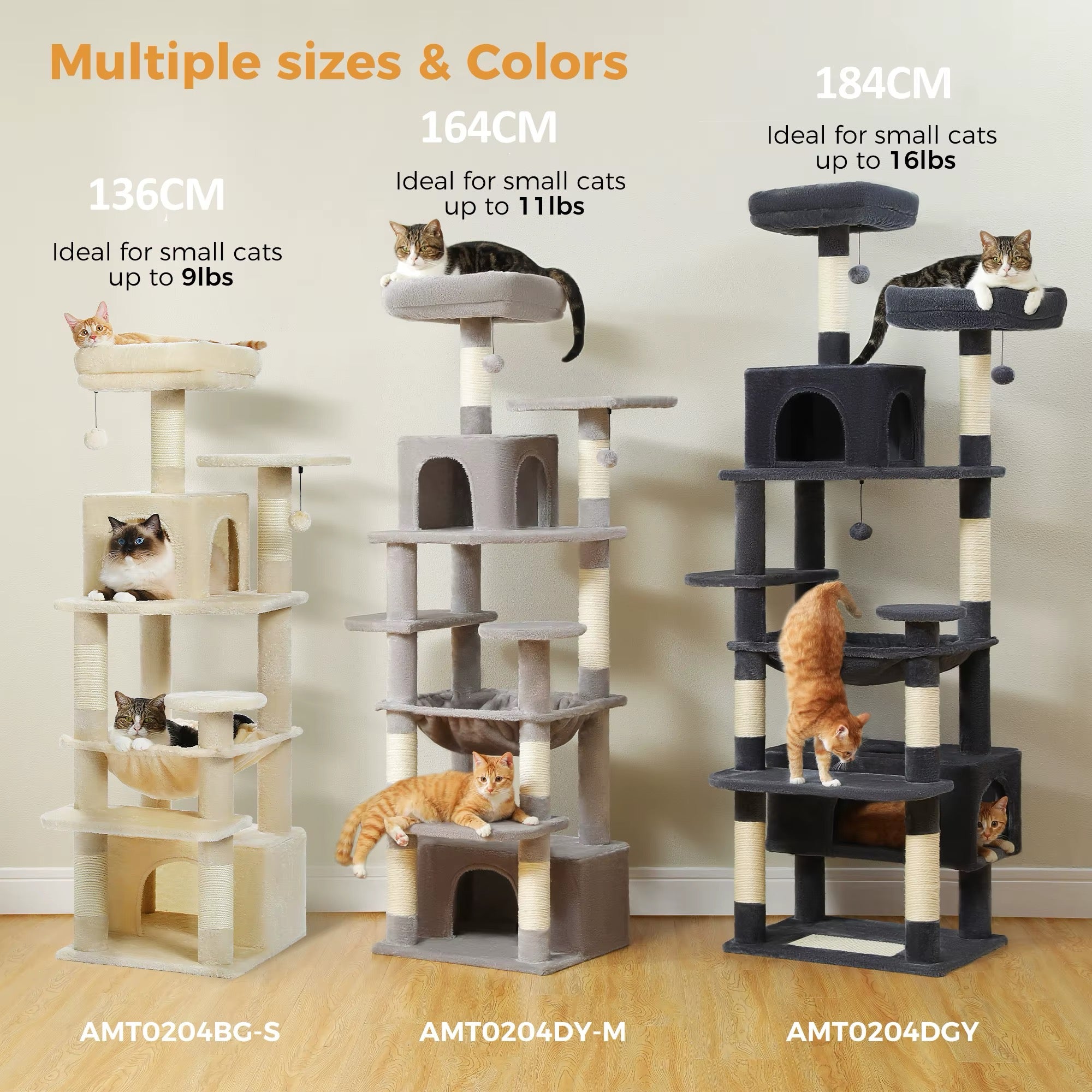 134 cm Luxury Cat Tree and Tower With Sisal-Covered Scratching Posts + Fur Balls
