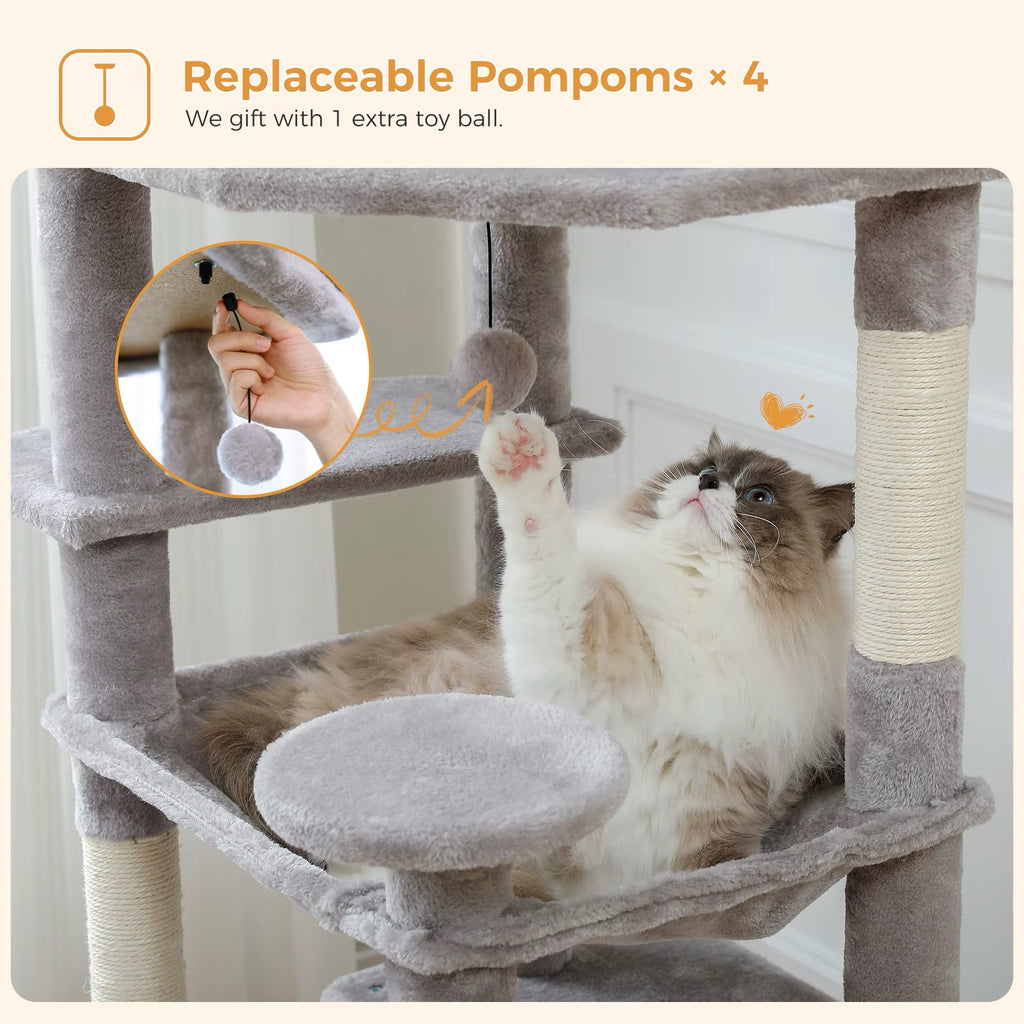 134 cm Luxury Cat Tree and Tower With Sisal-Covered Scratching Posts + Fur Balls