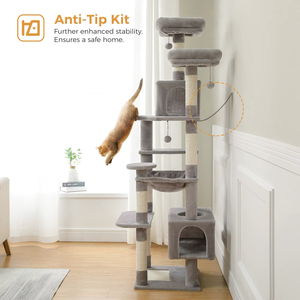 134 cm Luxury Cat Tree and Tower With Sisal-Covered Scratching Posts + Fur Balls