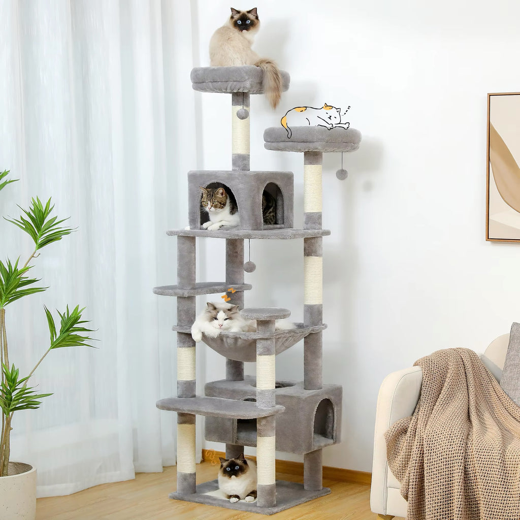134 cm Luxury Cat Tree and Tower With Sisal-Covered Scratching Posts + Fur Balls