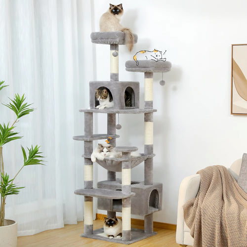134 cm Luxury Cat Tree and Tower With Sisal-Covered Scratching Posts + Fur Balls