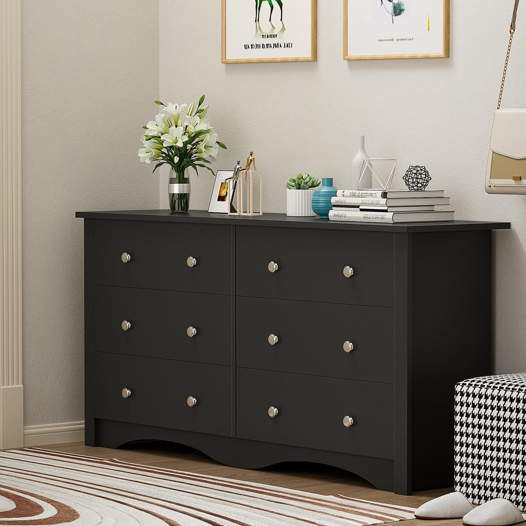Flamaker 6 Drawer Double Dresser, Wide Wood Chest Of Drawers Storage