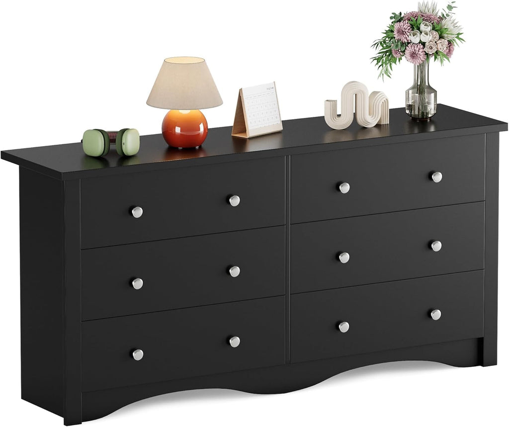 Flamaker 6 Drawer Double Dresser, Wide Wood Chest Of Drawers Storage