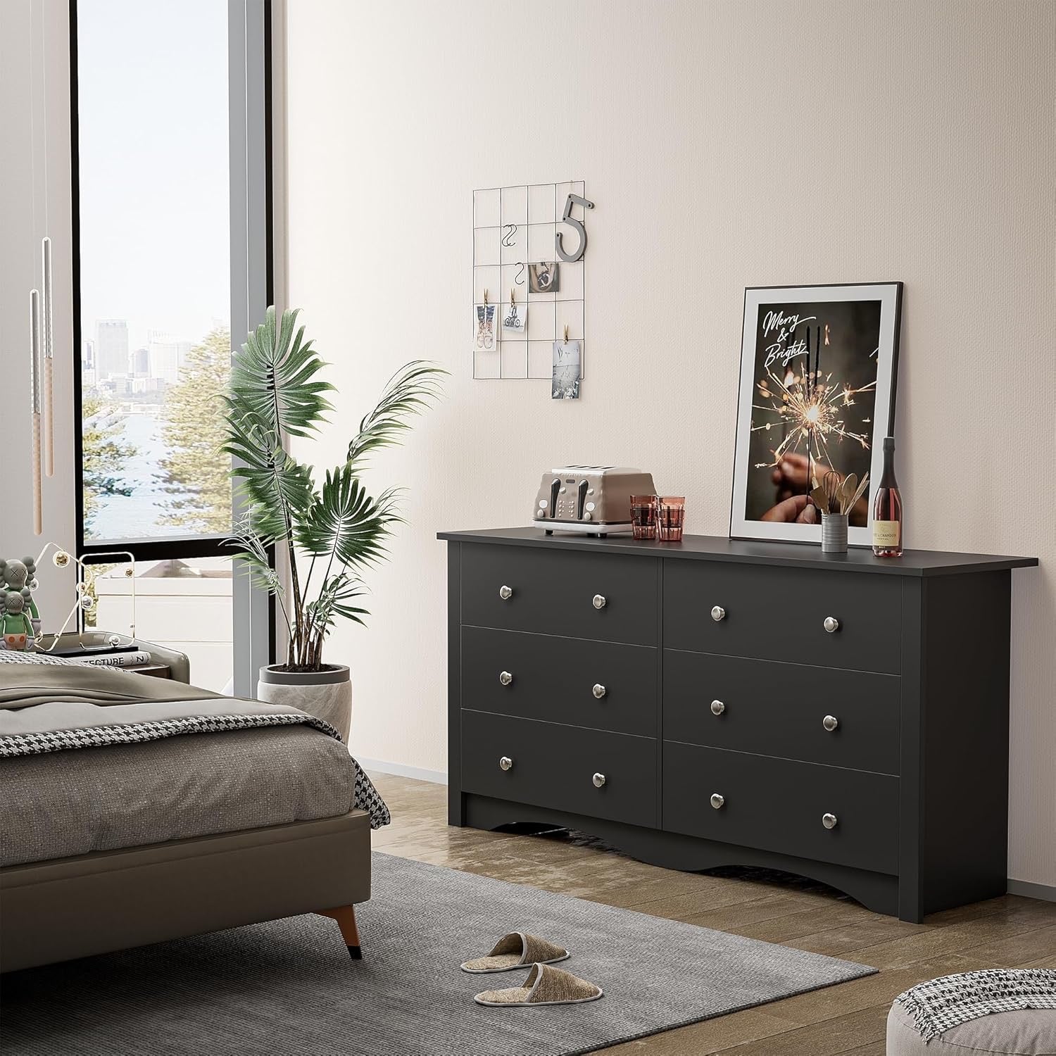 Flamaker 6 Drawer Double Dresser, Wide Wood Chest Of Drawers Storage