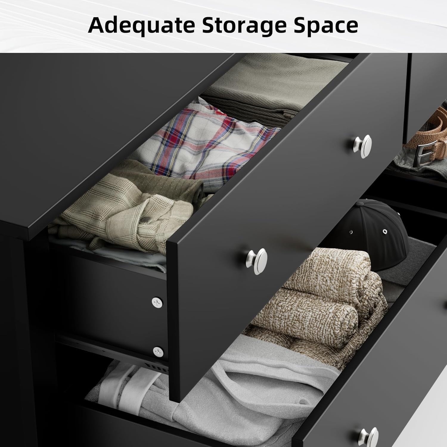 Flamaker 6 Drawer Double Dresser, Wide Wood Chest Of Drawers Storage