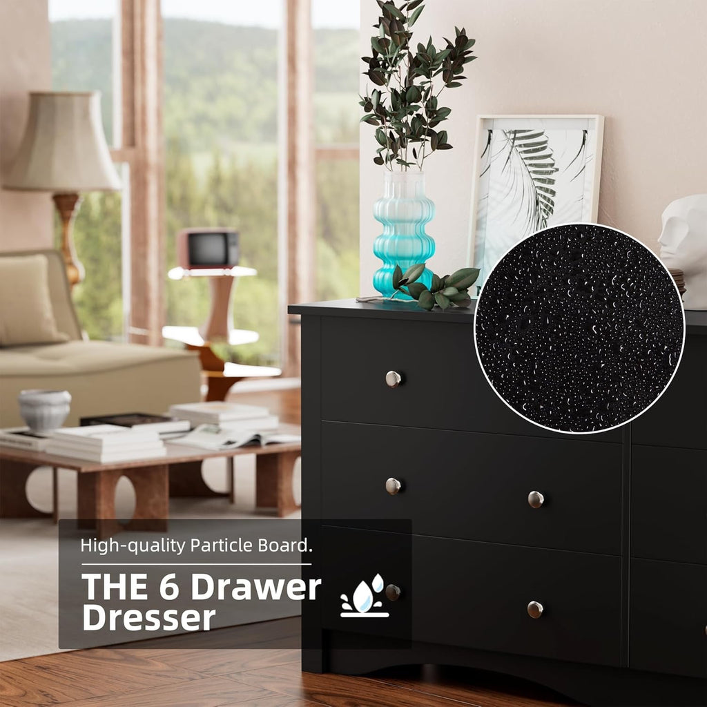 Flamaker 6 Drawer Double Dresser, Wide Wood Chest Of Drawers Storage