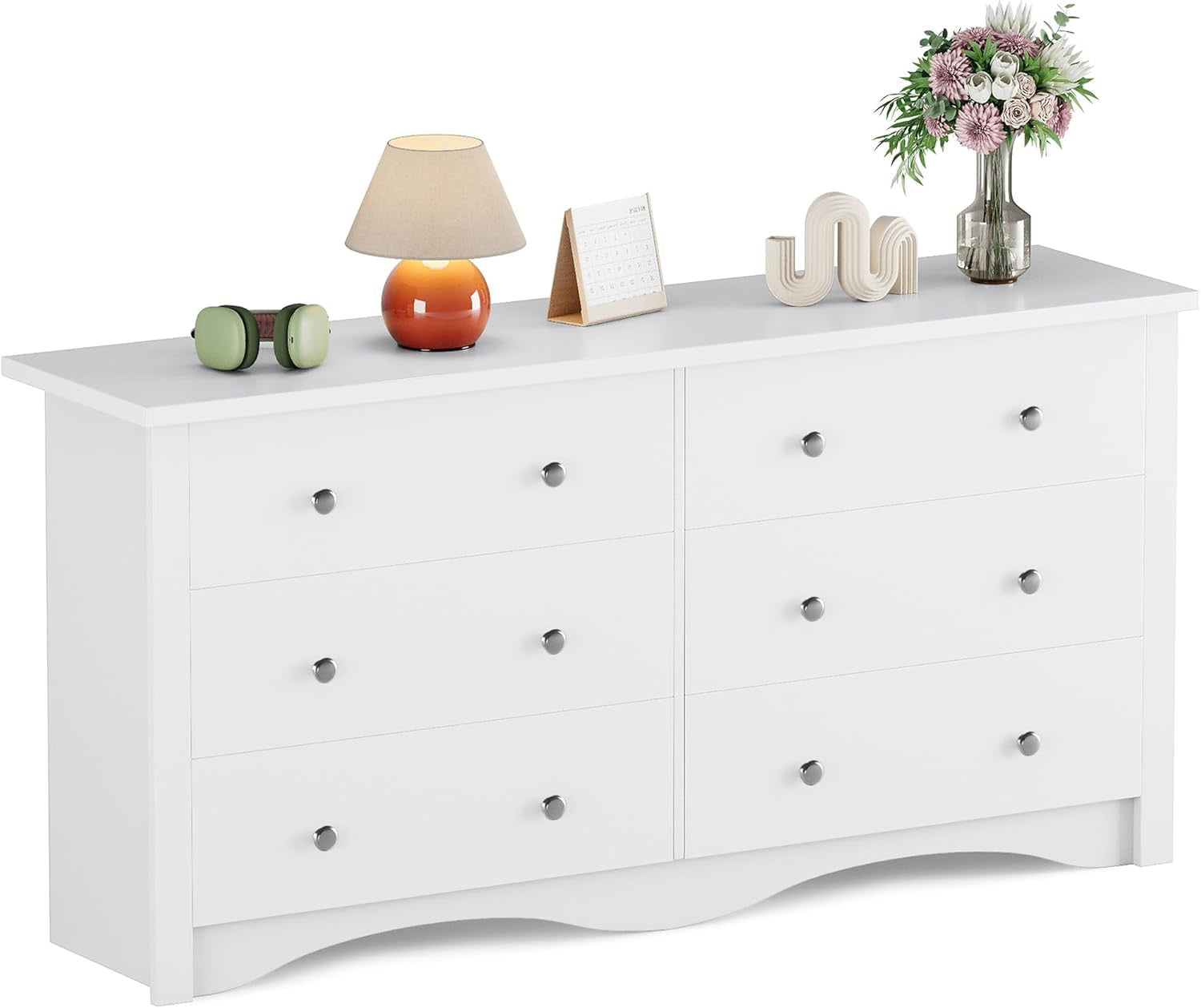 Flamaker 6 Drawer Double Dresser, Wide Wood Chest Of Drawers Storage