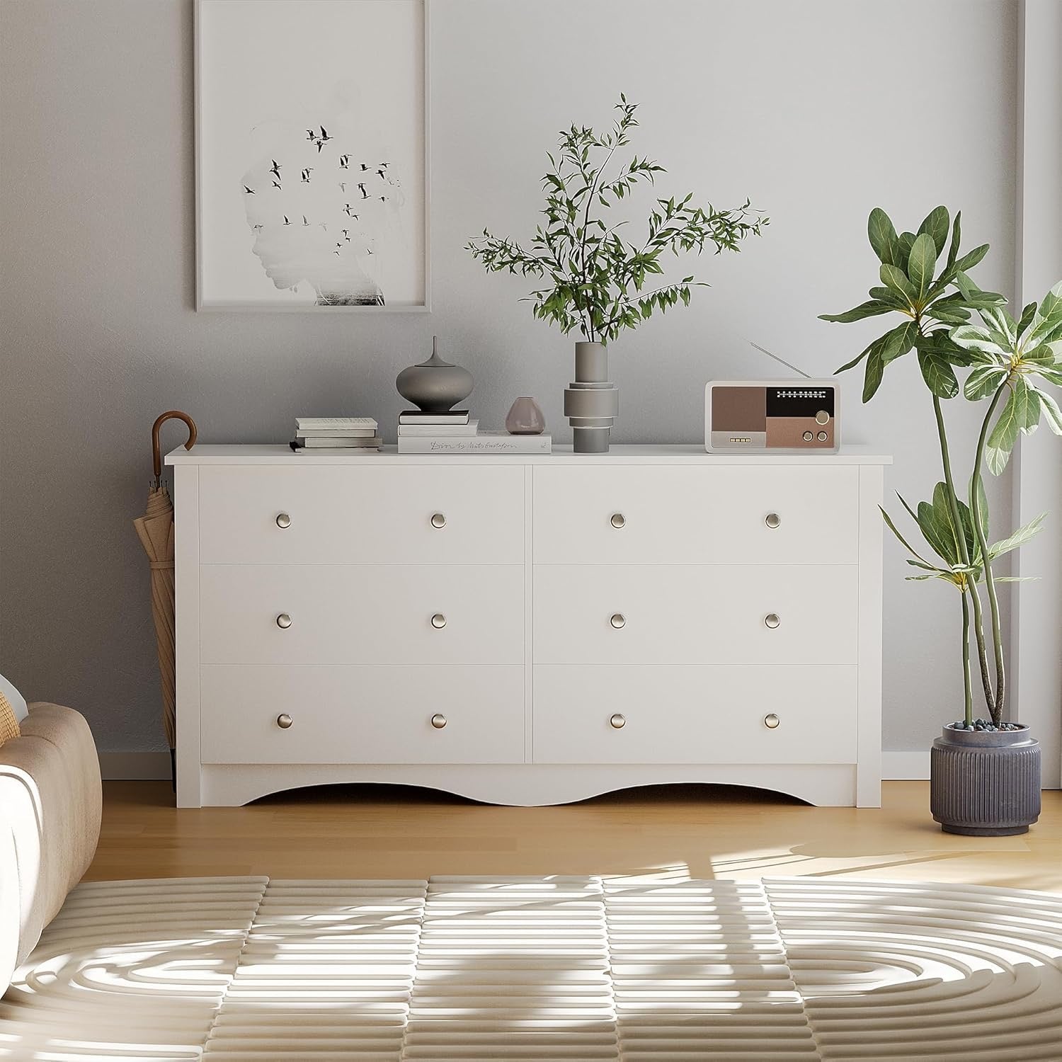 Flamaker 6 Drawer Double Dresser, Wide Wood Chest Of Drawers Storage