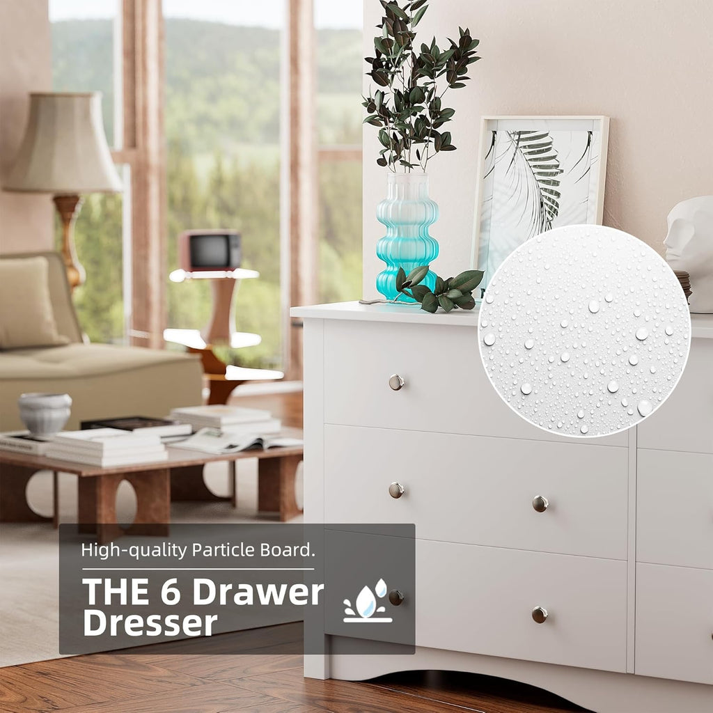 Flamaker 6 Drawer Double Dresser, Wide Wood Chest Of Drawers Storage