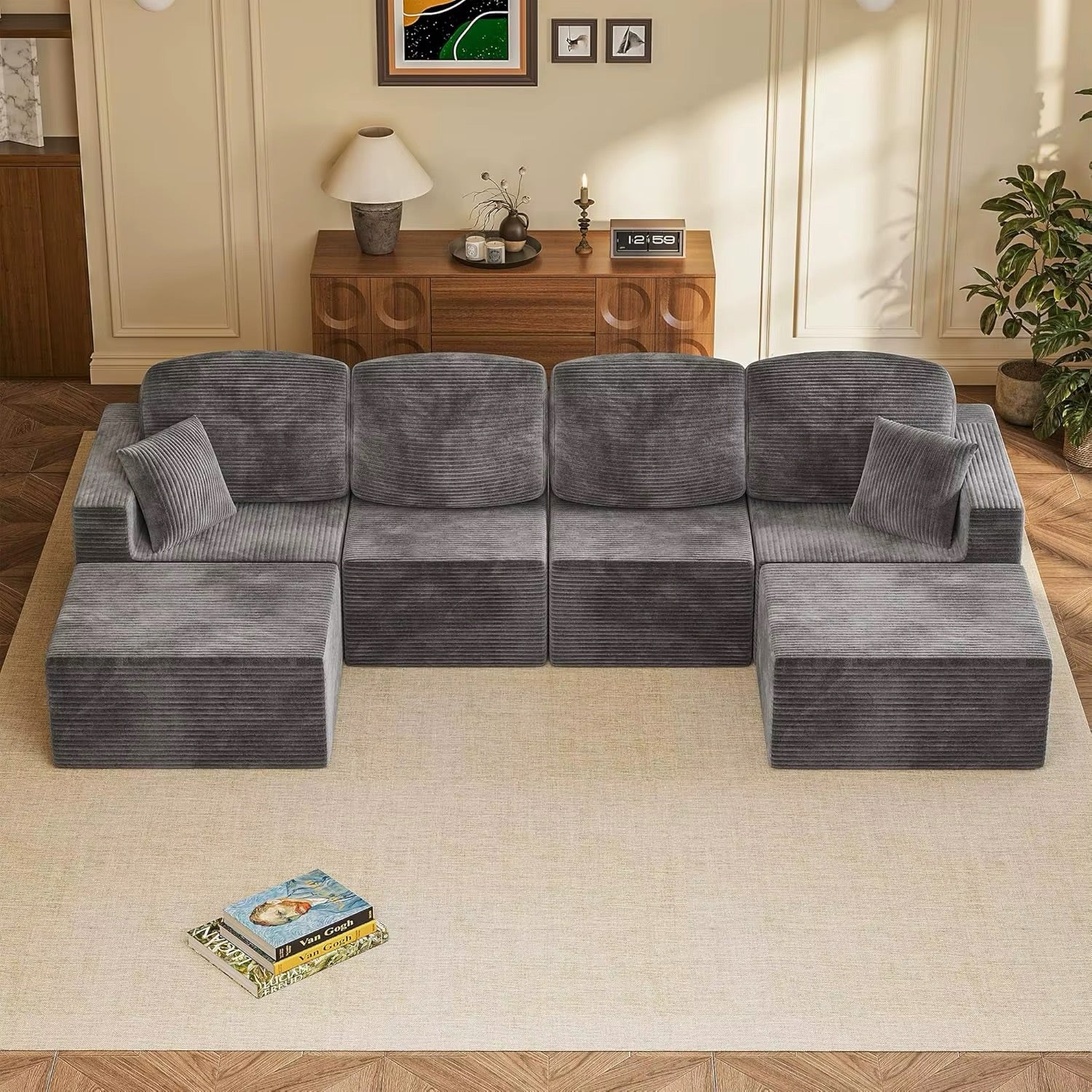 126" Modern Fabric Boneless Couch Sectional Couches With Ottoman