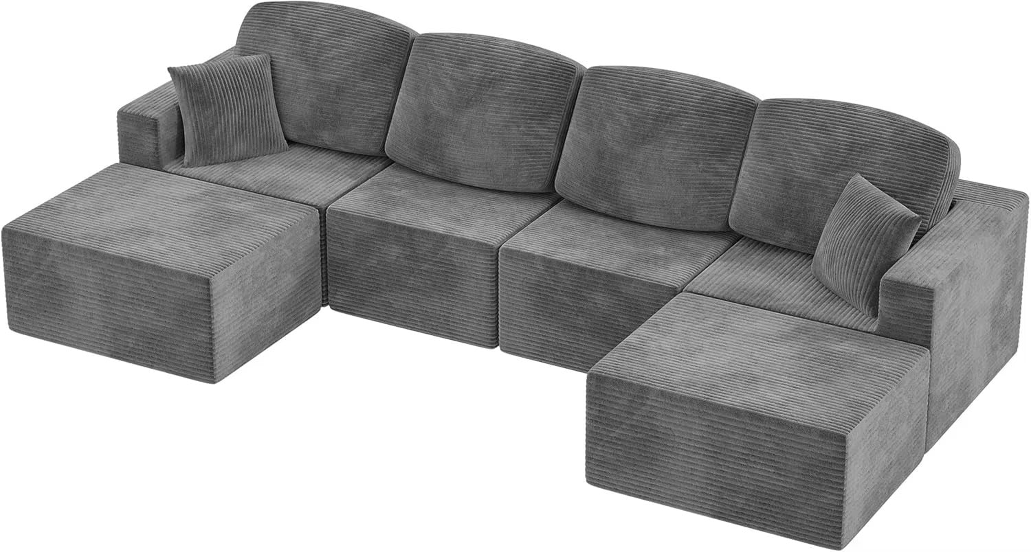 126" Modern Fabric Boneless Couch Sectional Couches With Ottoman
