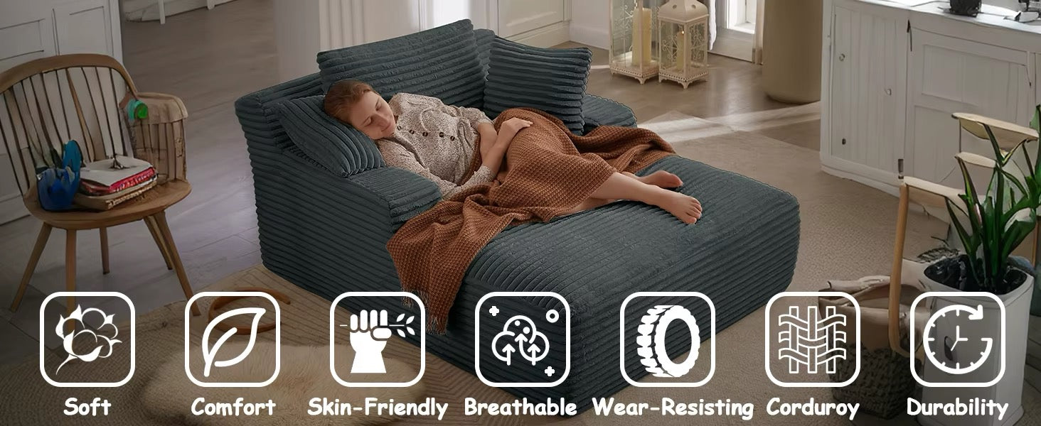 Oversized Chaise Lounge Chair with 3 Comfy Pillows for Living Room Bedroom
