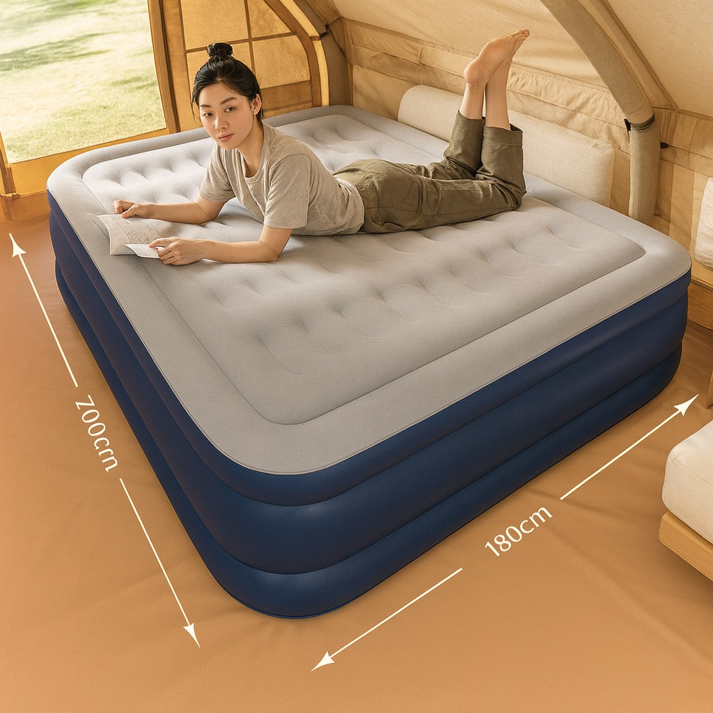 Double Flocked Inflatable Bed Home Thickened Outdoor Mattress With Electric pump