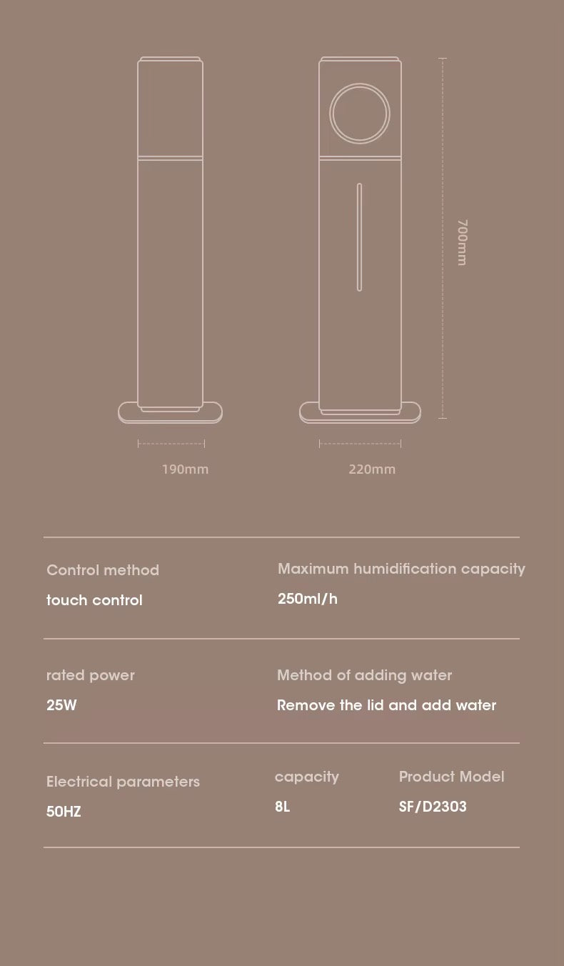 Silent 8L Large Humidifier with LED Display Smart Control Ultra Cool Mist